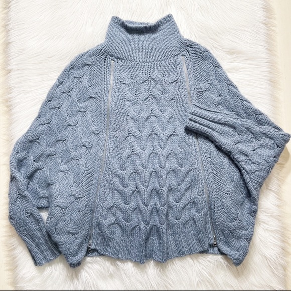SOLD-Free People Zippered Chunky Slouchy Dolman Sleeve Cable Knit Sweater - Picture 8 of 10